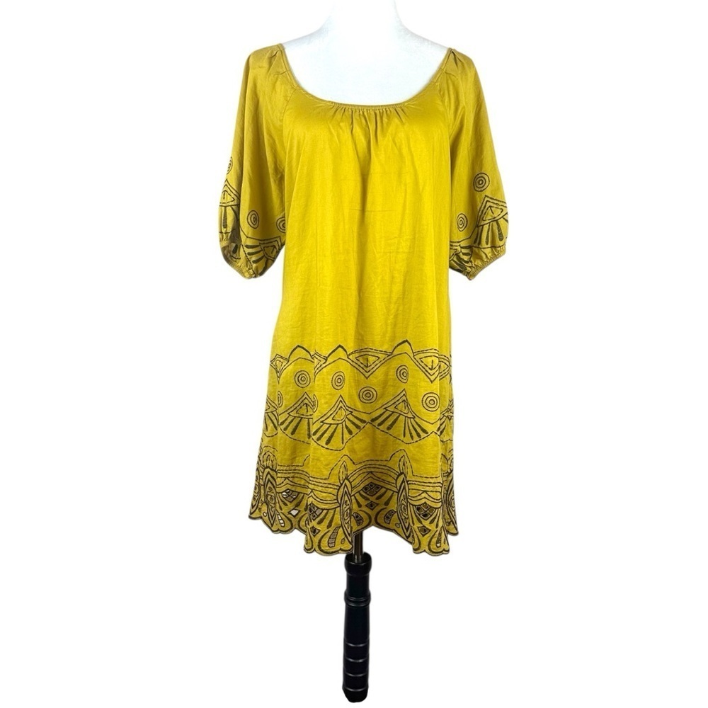 Michael Kors Mustard Yellow Embroidered Boho Tunic‎ Dress M - Picture 2 of 12